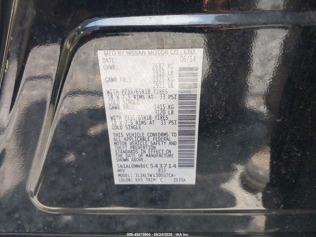 5N1AL0MN8EC543714 2014 INFINITI QX60 photo no. 9