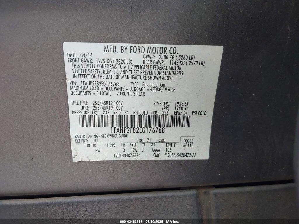 1FAHP2F82EG176768 2014 FORD TAURUS photo no. 9