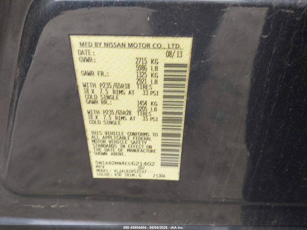 5N1AR2MN4EC621402 2014 NISSAN PATHFINDER photo no. 9
