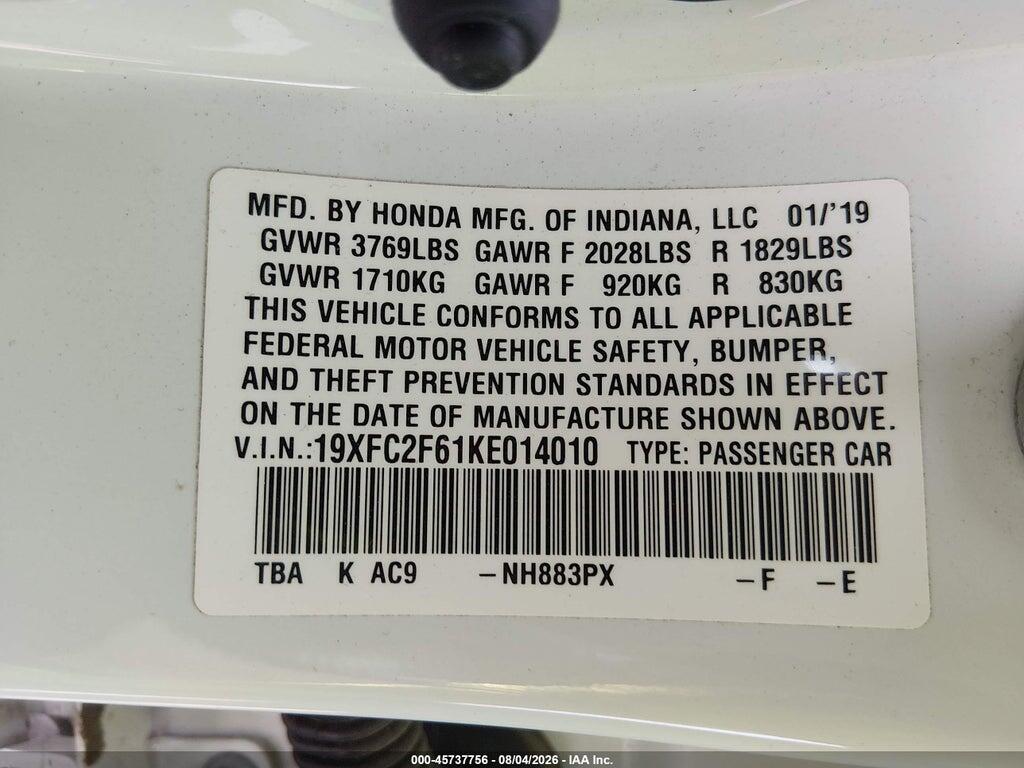 19XFC2F61KE014010 2019 HONDA CIVIC photo no. 9