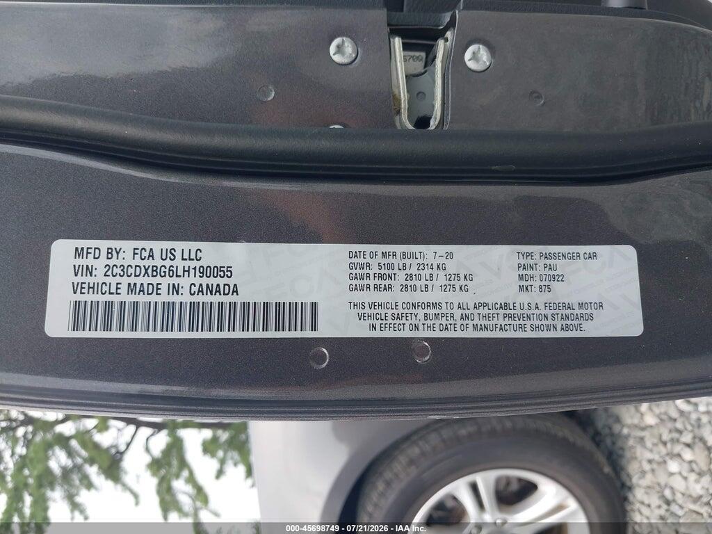 2C3CDXBG6LH190055 2020 DODGE CHARGER photo no. 9