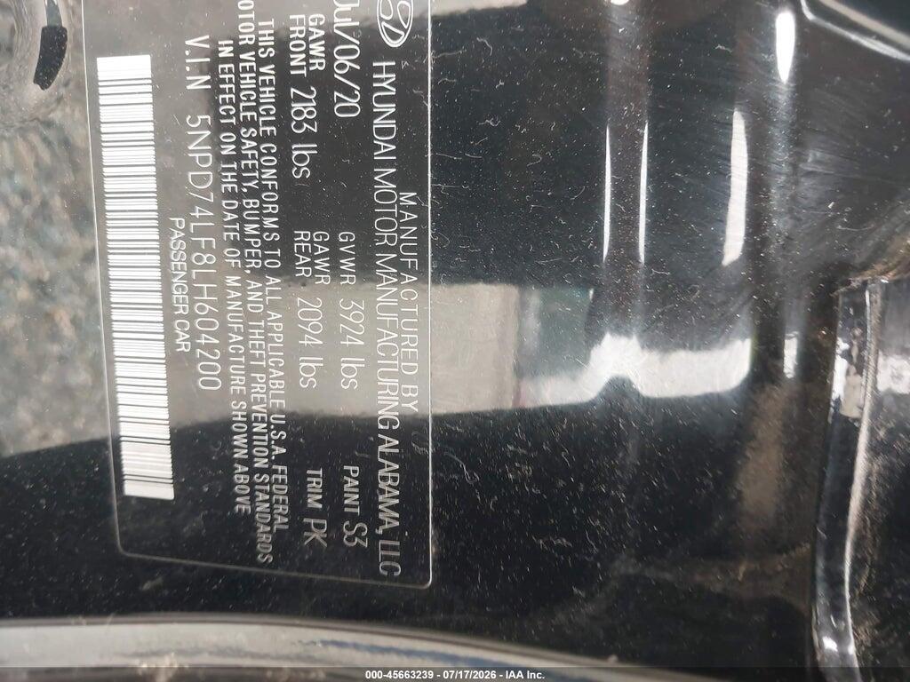 5NPD74LF8LH604200 2020 HYUNDAI ELANTRA photo no. 9