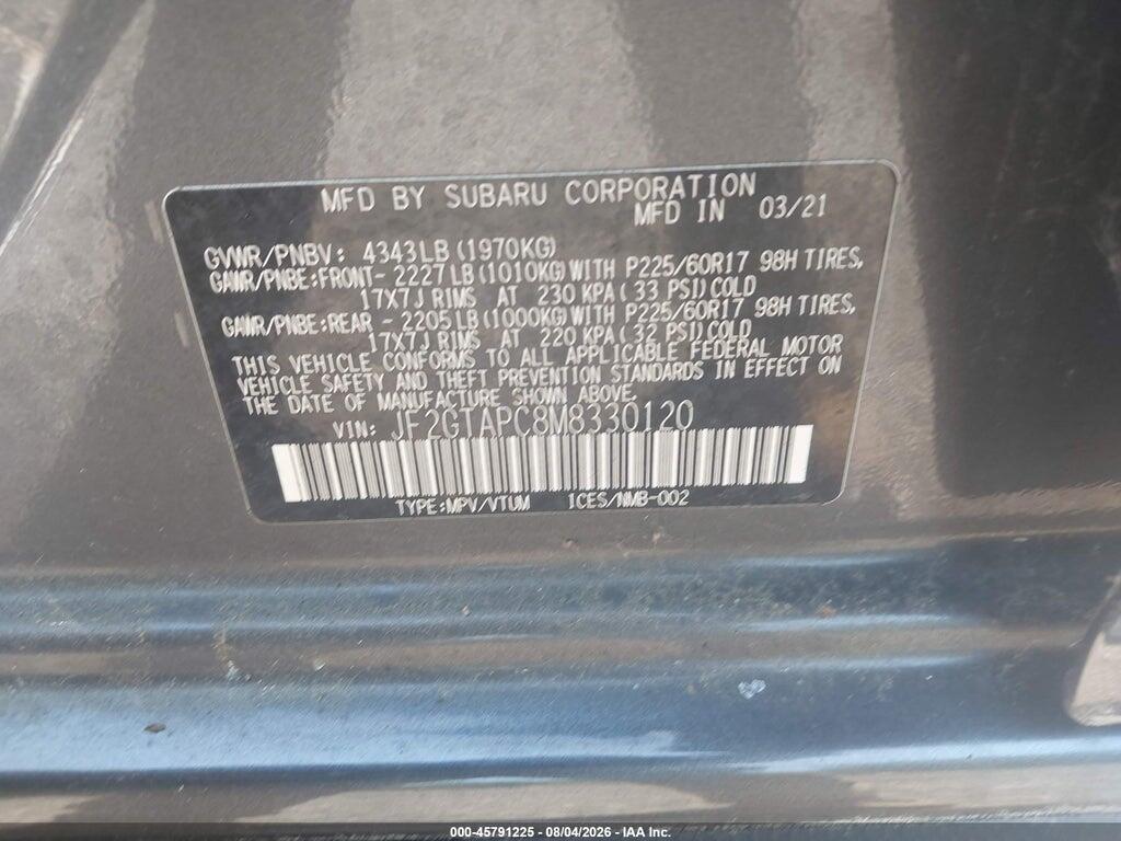 JF2GTAPC8M8330120 2021 SUBARU CROSSTREK photo no. 9
