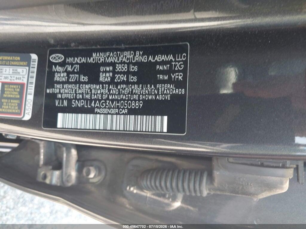 5NPLL4AG3MH050889 2021 HYUNDAI ELANTRA photo no. 9