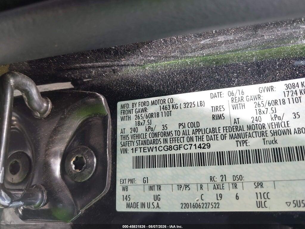 1FTEW1CG8GFC71429 2016 FORD F-150 photo no. 9