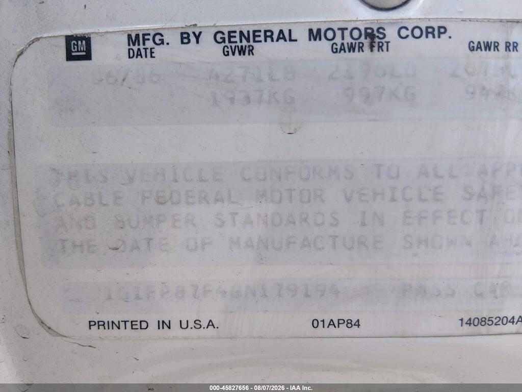 1G1FP87F4GN179194 1986 CHEVROLET CAMARO photo no. 9