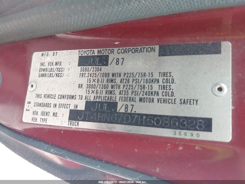 JT4RN67D7H5086328 1987 TOYOTA PICKUP photo no. 9