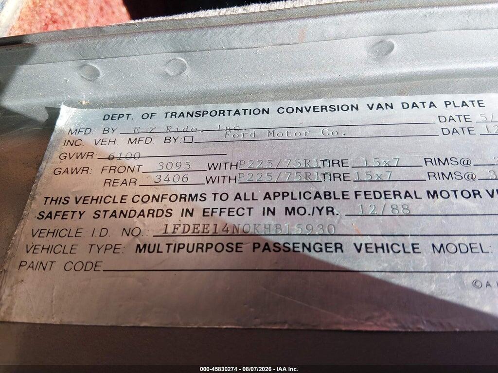 1FDEE14N0KHB15930 1989 FORD ECONOLINE photo no. 9