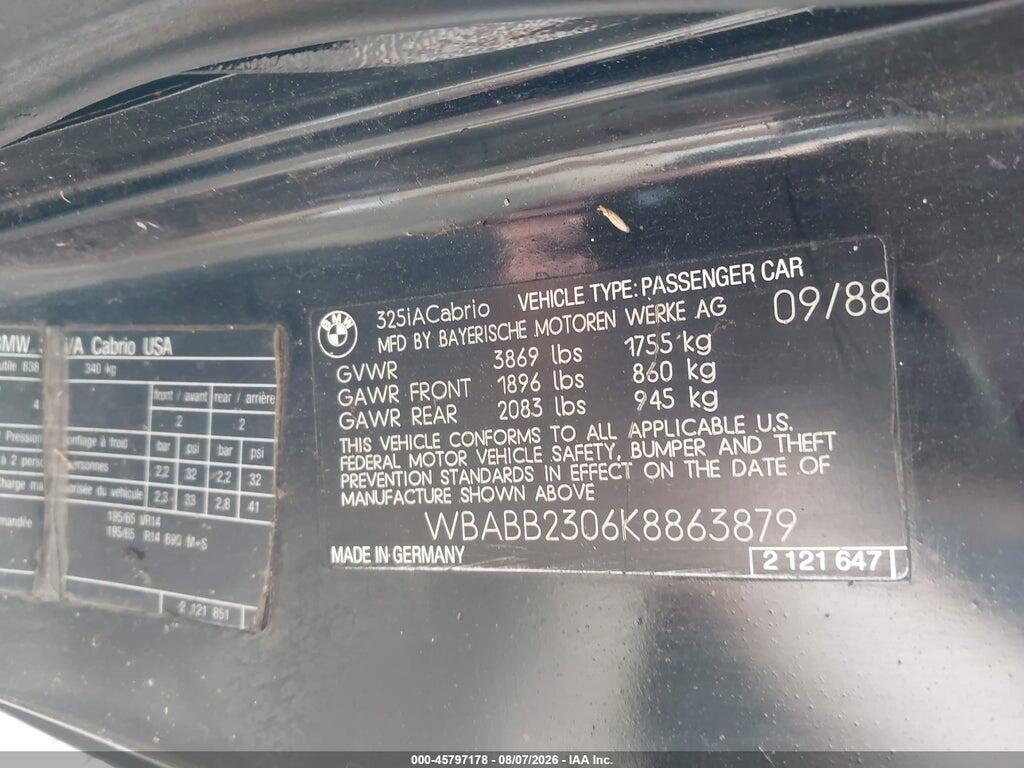 WBABB2306K8863879 1989 BMW 325 photo no. 9