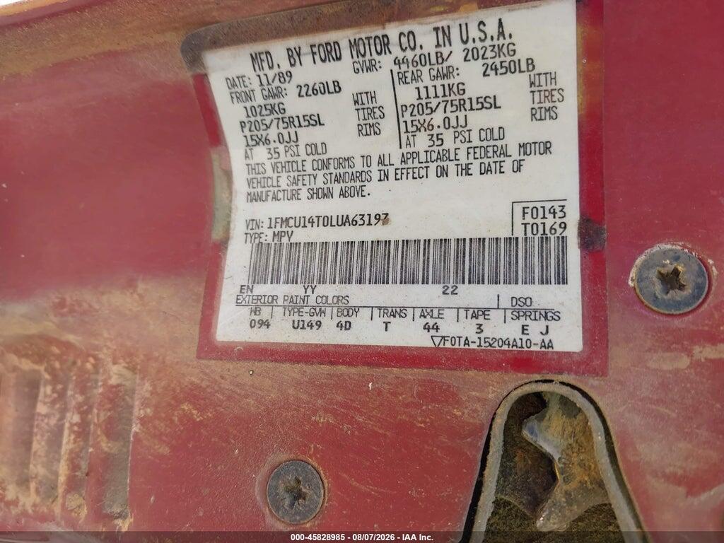 1FMCU14T0LUA63197 1990 FORD BRONCO II photo no. 9