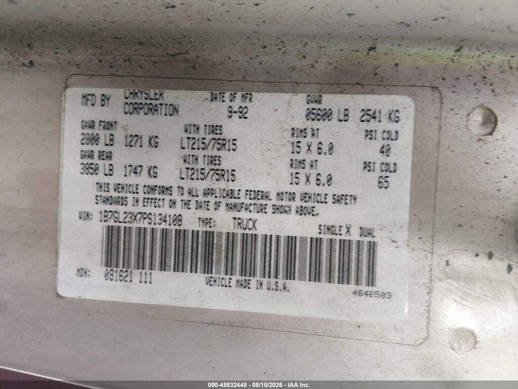 1B7GL23X7PS134108 1993 DODGE DAKOTA photo no. 9