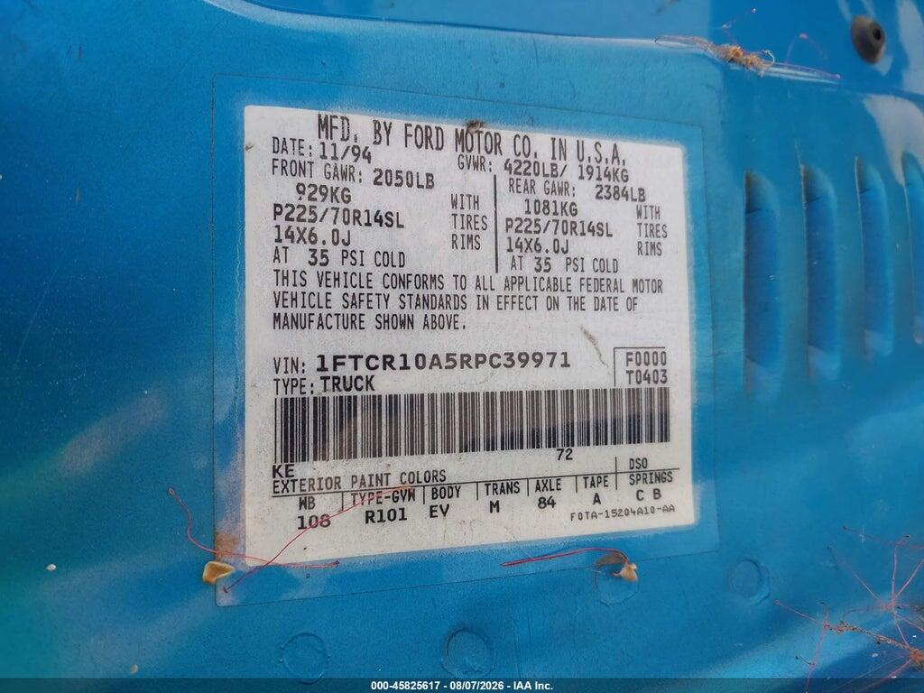 1FTCR10A5RPC39971 1994 FORD RANGER photo no. 9
