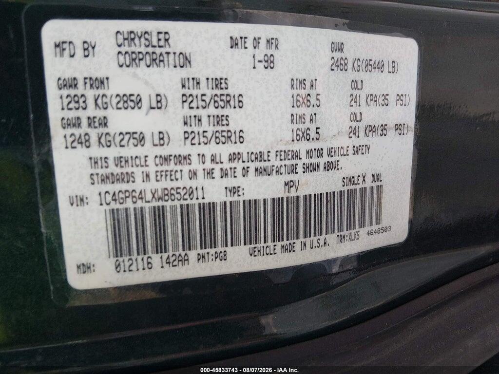1C4GP64LXWB652011 1998 CHRYSLER TOWN & COUNTRY photo no. 9