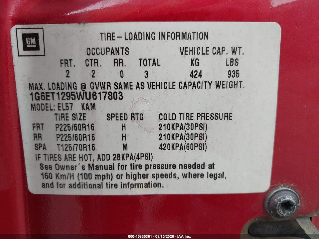 1G6ET1295WU617803 1998 CADILLAC ELDORADO photo no. 9