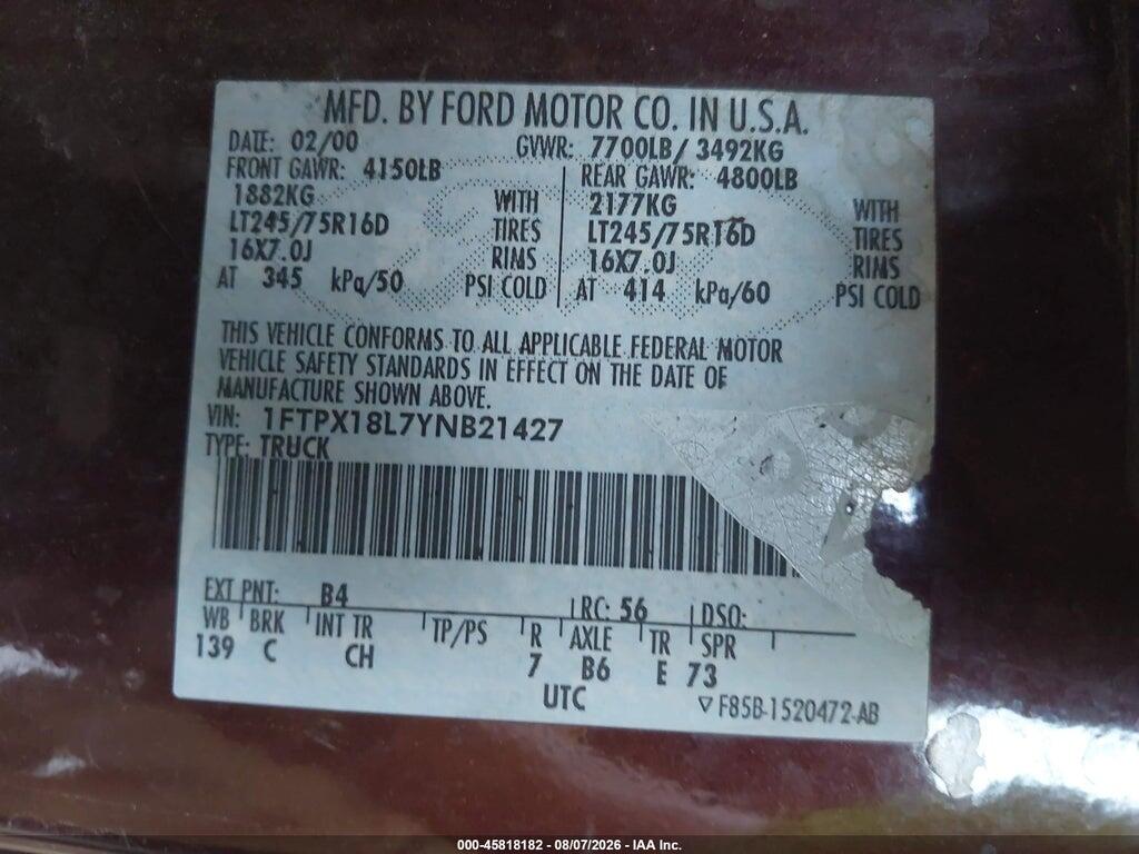 1FTPX18L7YNB21427 2000 FORD F-150 photo no. 9
