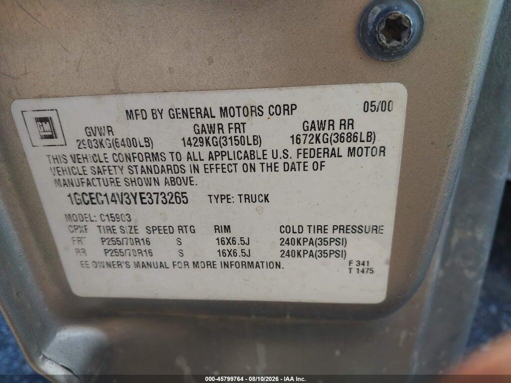 1GCEC14V3YE373265 2000 CHEVROLET SILVERADO 1500 photo no. 9