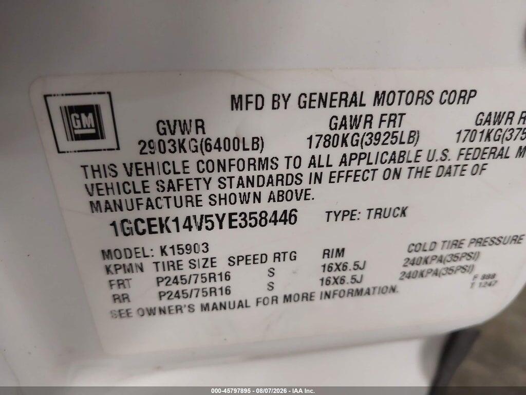 1GCEK14V5YE358446 2000 CHEVROLET SILVERADO 1500 photo no. 9