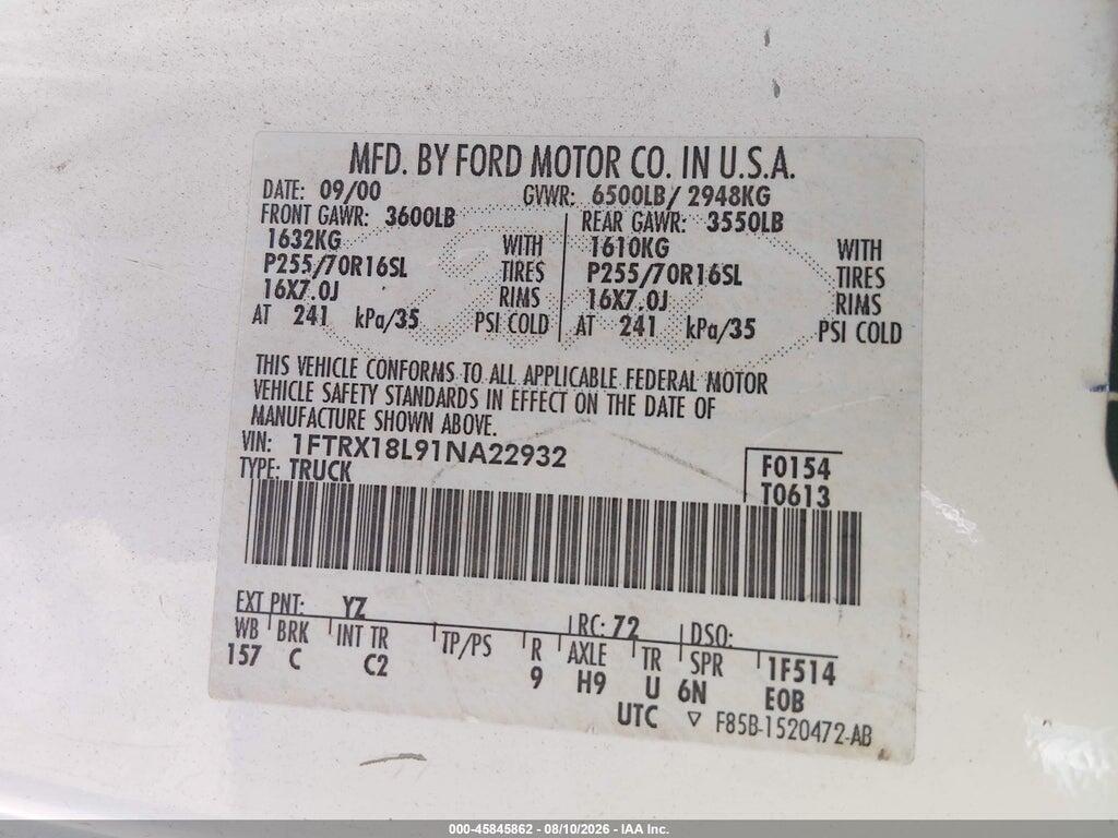 1FTRX18L91NA22932 2001 FORD F-150 photo no. 9