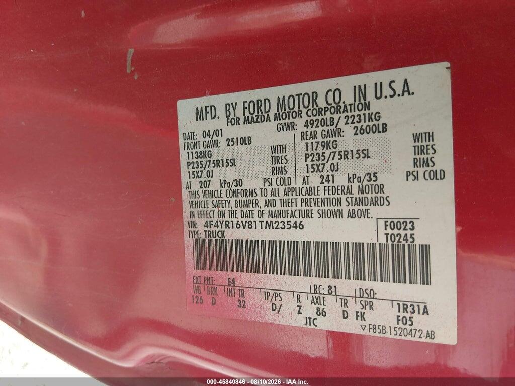 4F4YR16V81TM23546 2001 MAZDA B3000 photo no. 9