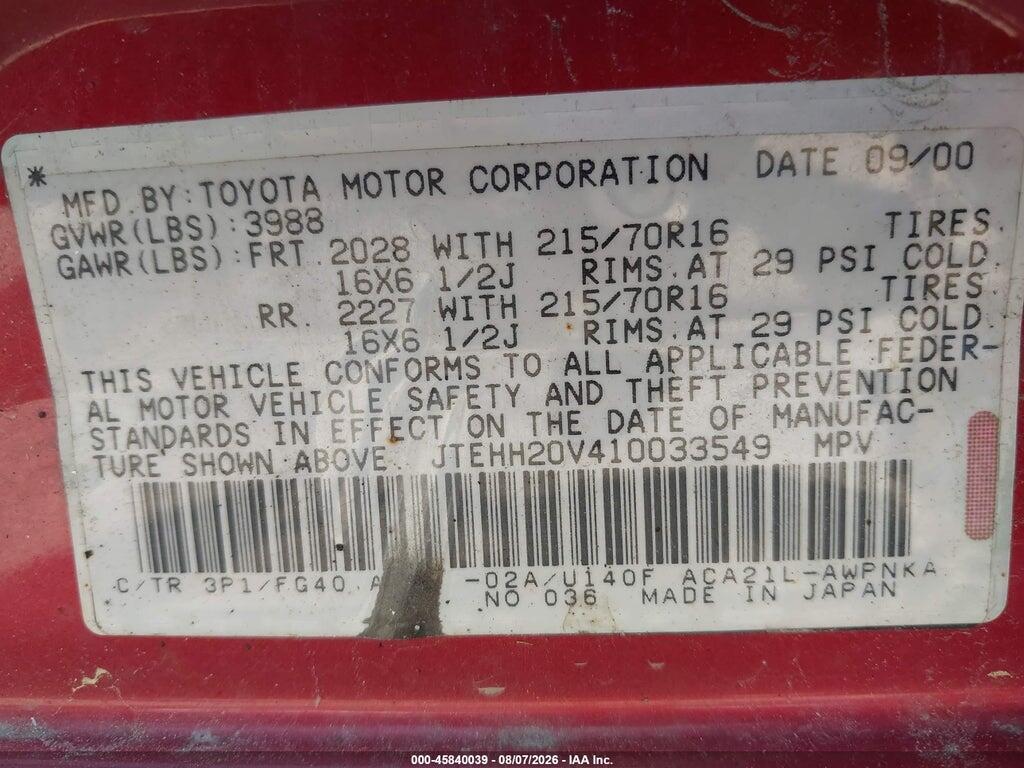 JTEHH20V410033549 2001 TOYOTA RAV4 photo no. 9