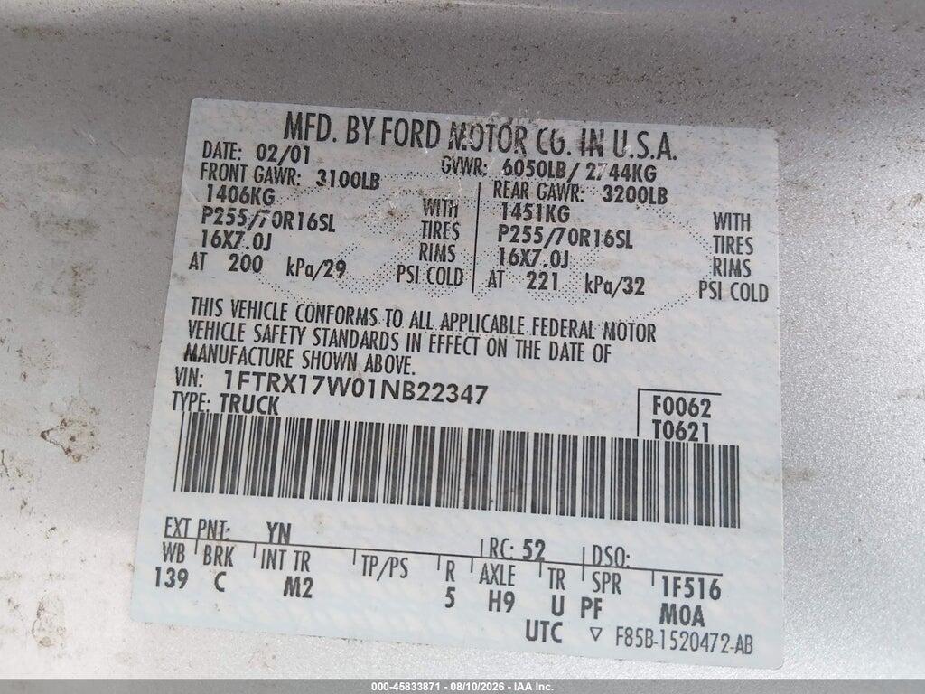 1FTRX17W01NB22347 2001 FORD F-150 photo no. 9