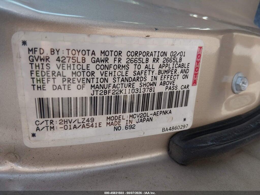 JT2BF22K110313781 2001 TOYOTA CAMRY photo no. 9