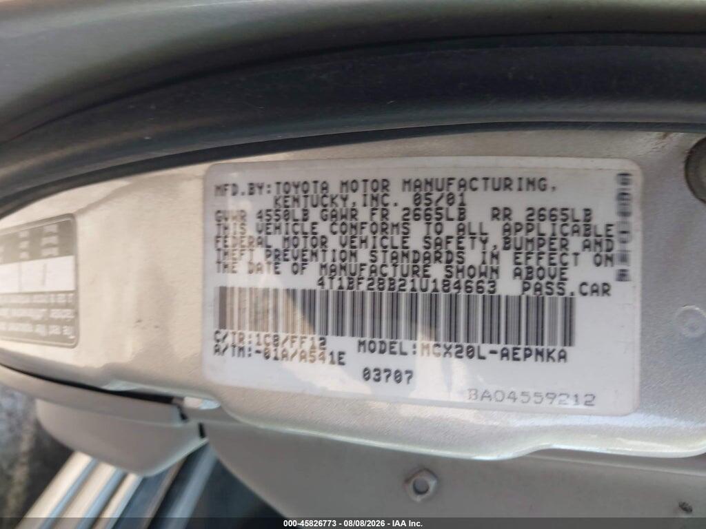 4T1BF28B21U184663 2001 TOYOTA AVALON photo no. 9