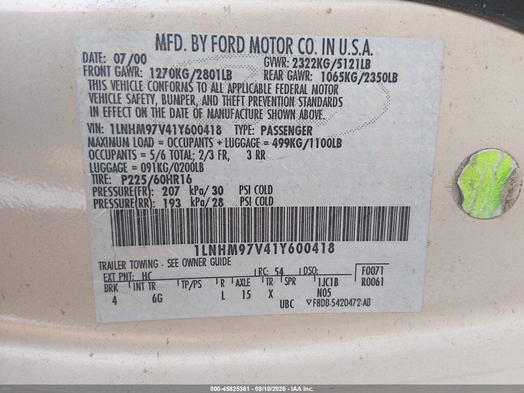 1LNHM97V41Y600418 2001 LINCOLN CONTINENTAL photo no. 9