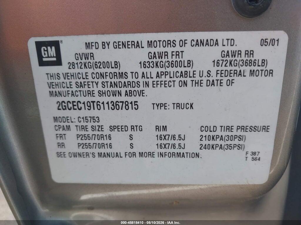 2GCEC19T611367815 2001 CHEVROLET SILVERADO 1500 photo no. 9