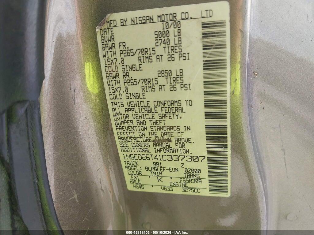 1N6ED26T41C337307 2001 NISSAN FRONTIER photo no. 9
