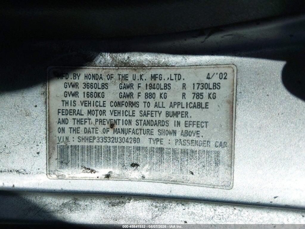 SHHEP33532U304260 2002 HONDA CIVIC photo no. 9