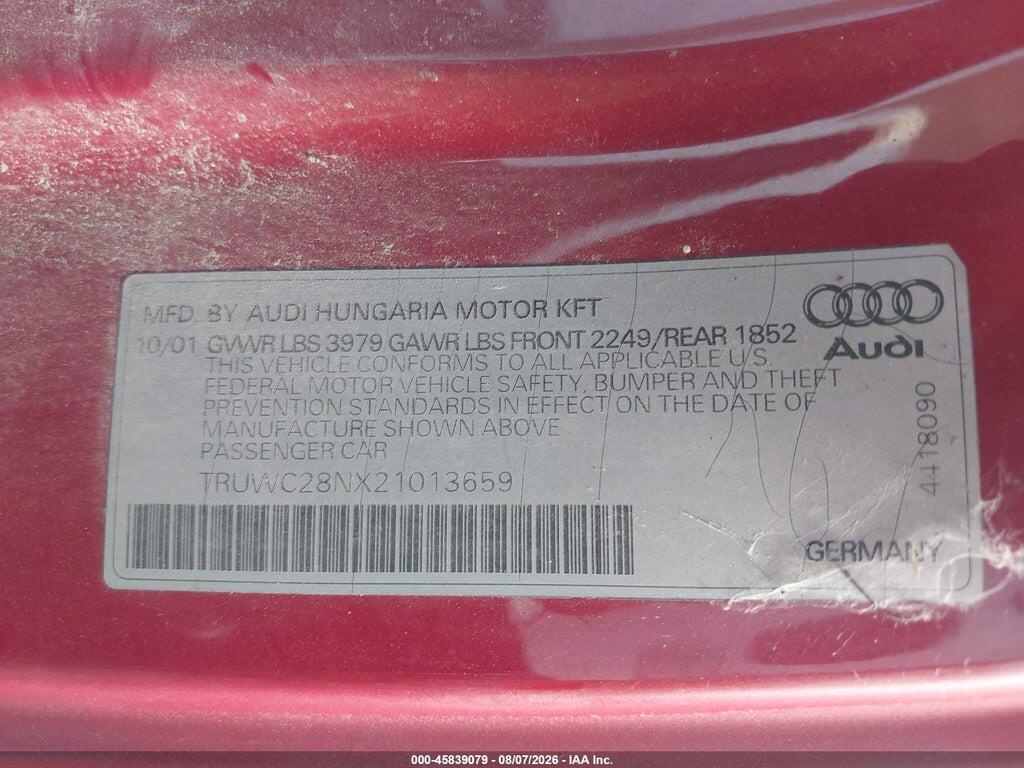 TRUWC28NX21013659 2002 AUDI TT photo no. 9