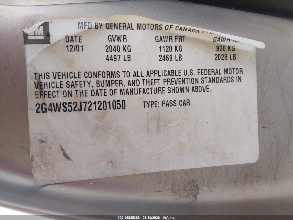 2G4WS52J721201050 2002 BUICK CENTURY photo no. 9