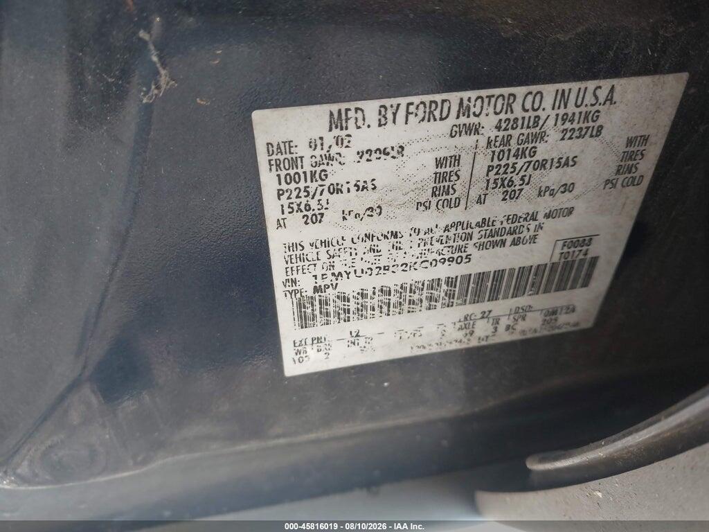 1FMYU02B32KC09905 2002 FORD ESCAPE photo no. 9