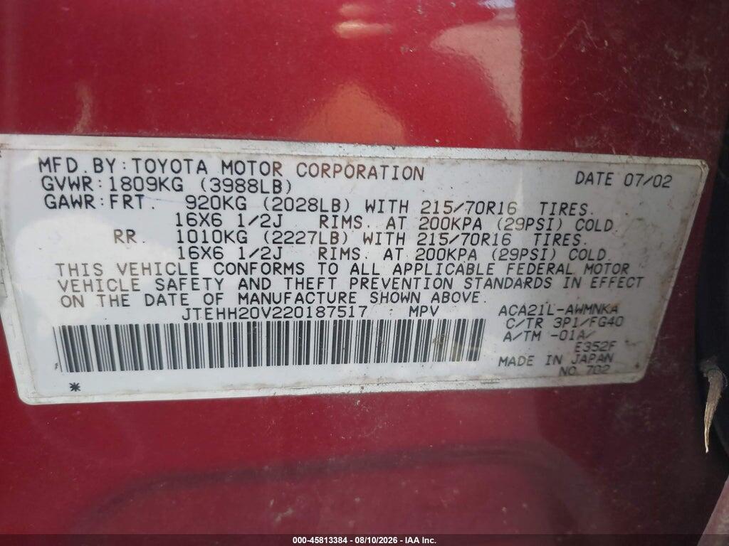 JTEHH20V220187517 2002 TOYOTA RAV4 photo no. 9