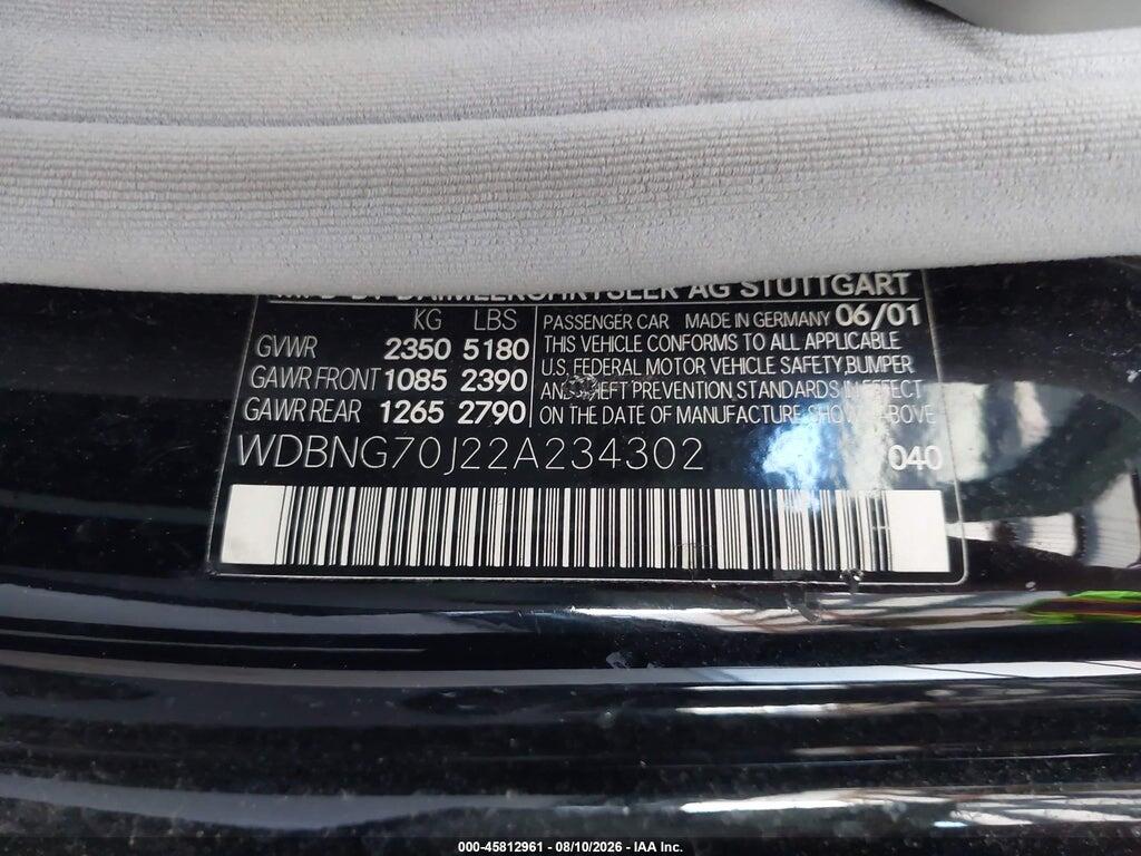 WDBNG70J22A234302 2002 MERCEDES-BENZ S 430 photo no. 9