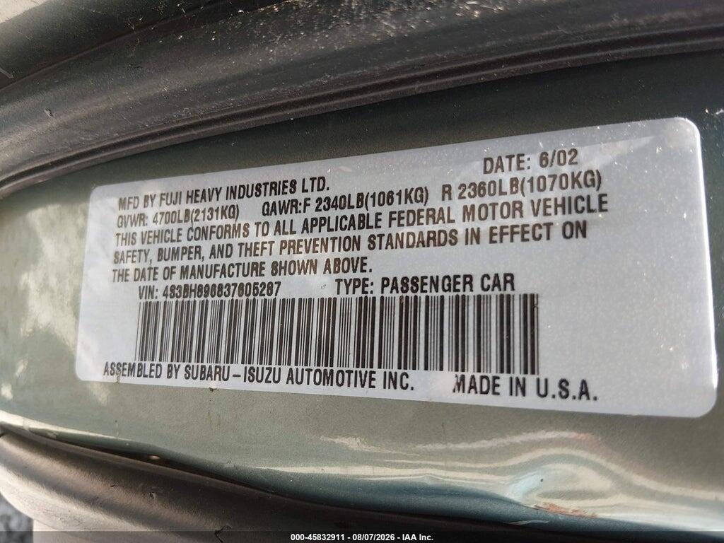 4S3BH896837605287 2003 SUBARU OUTBACK photo no. 9