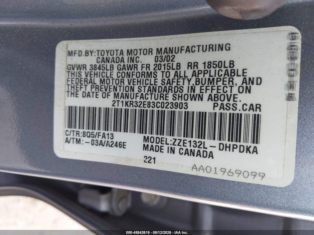 2T1KR32E83C023903 2003 TOYOTA MATRIX photo no. 9