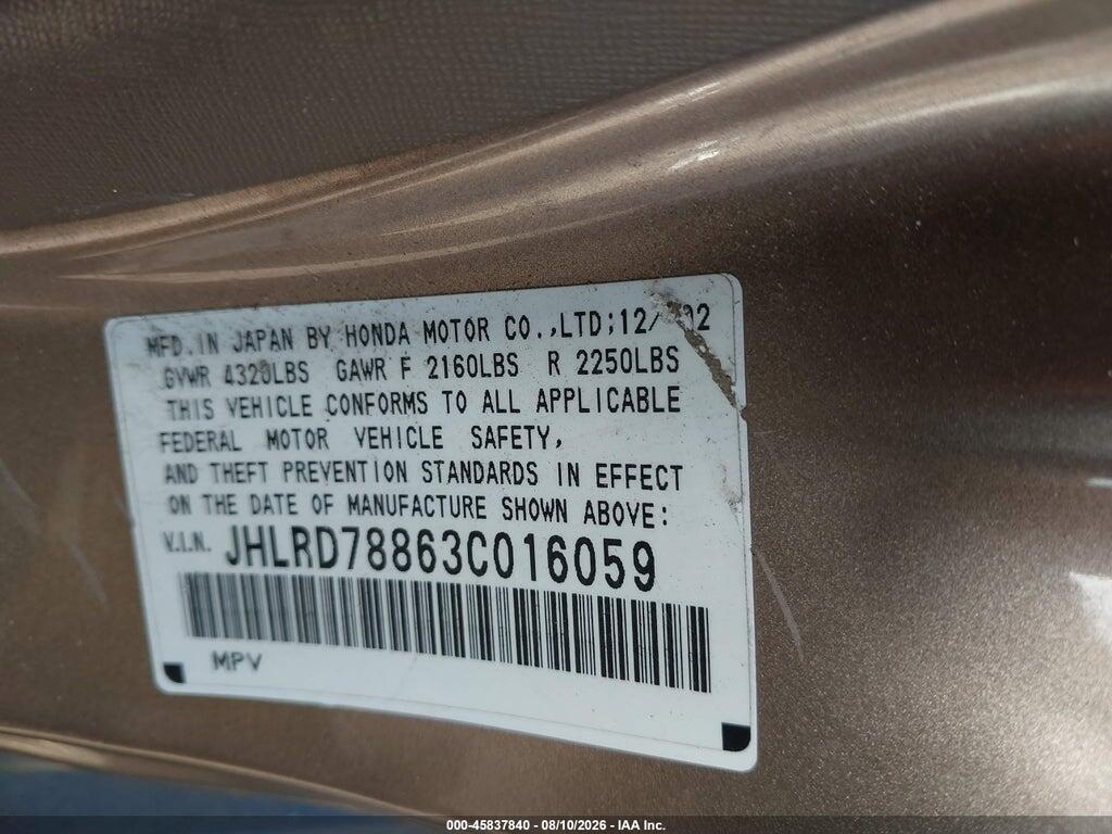 JHLRD78863C016059 2003 HONDA CR-V photo no. 9