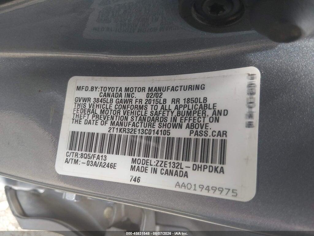 2T1KR32E13C014105 2003 TOYOTA MATRIX photo no. 9