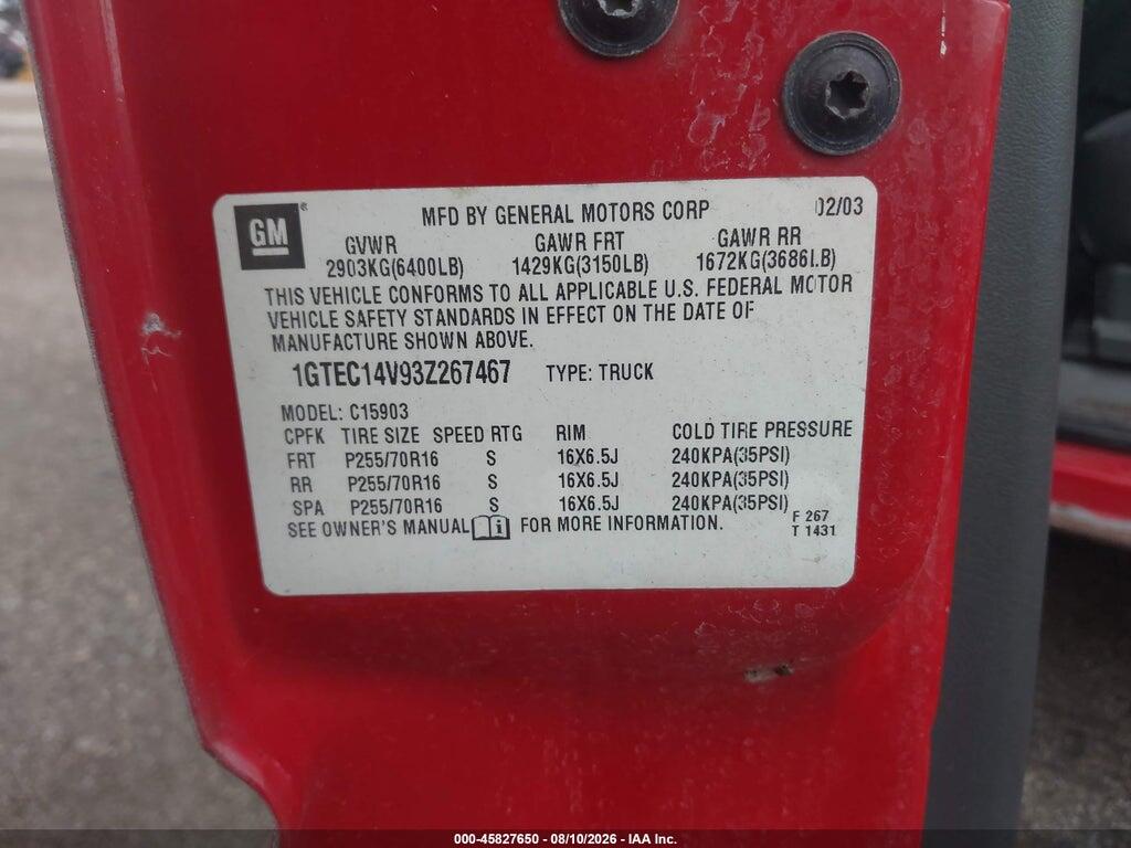 1GTEC14V93Z267467 2003 GMC SIERRA 1500 photo no. 9
