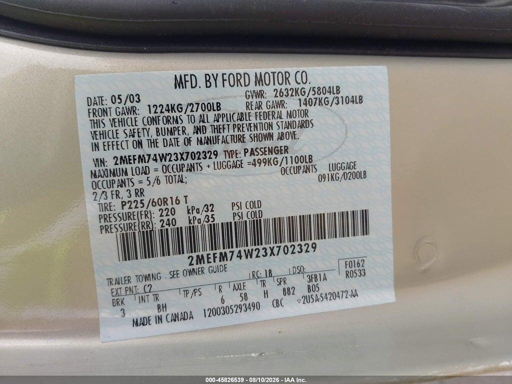 2MEFM74W23X702329 2003 MERCURY GRAND MARQUIS photo no. 9