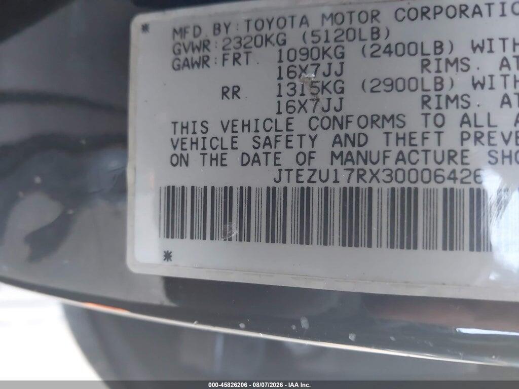 JTEZU17RX30006426 2003 TOYOTA 4RUNNER photo no. 9