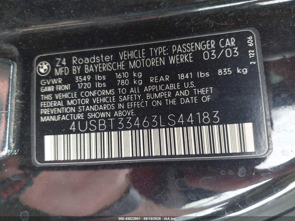 4USBT33463LS44183 2003 BMW Z4 photo no. 9