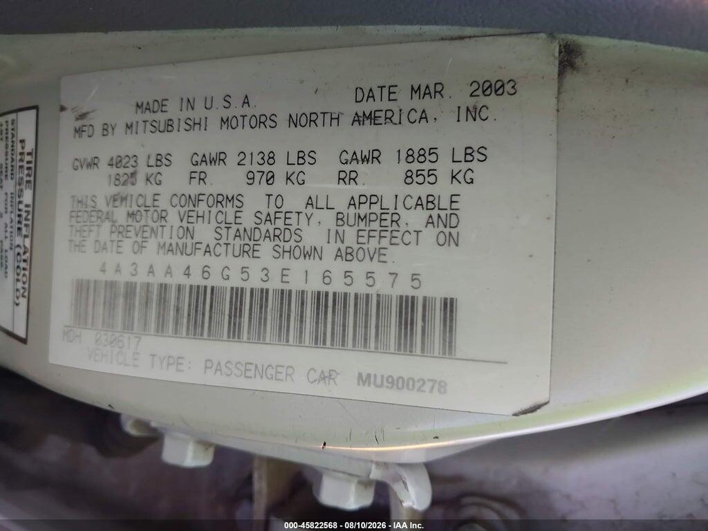 4A3AA46G53E165575 2003 MITSUBISHI GALANT photo no. 9
