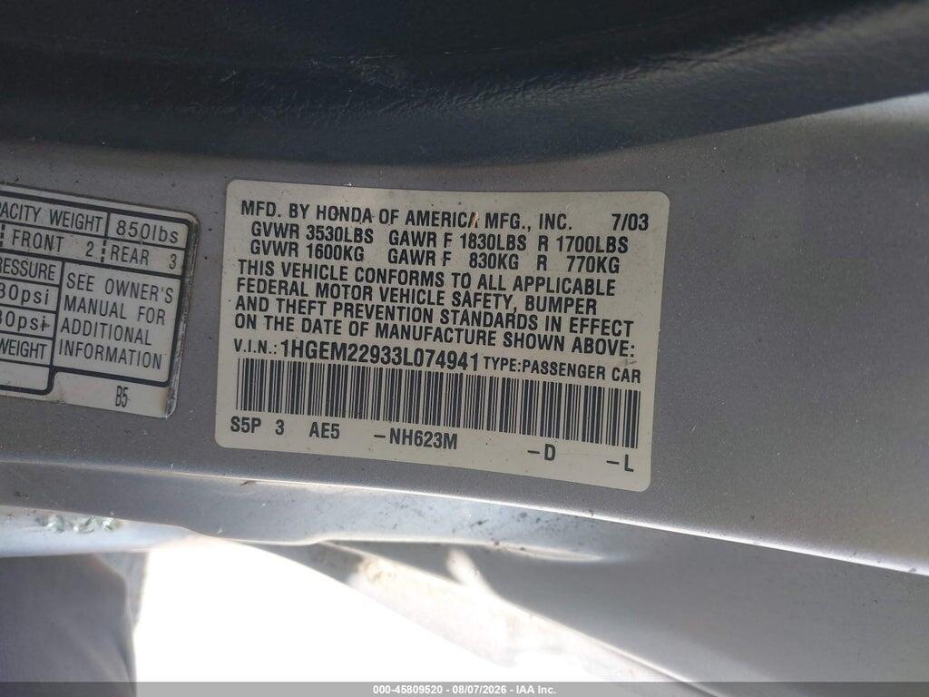 1HGEM22933L074941 2003 HONDA CIVIC photo no. 9