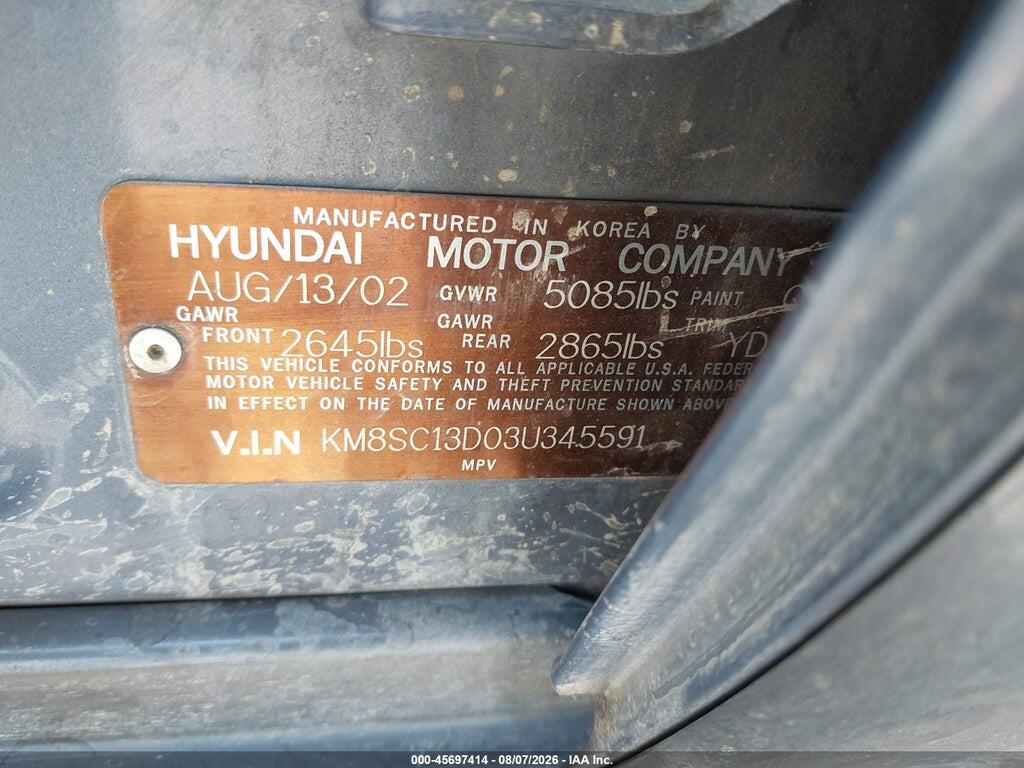 KM8SC13D03U345591 2003 HYUNDAI SANTA FE photo no. 9