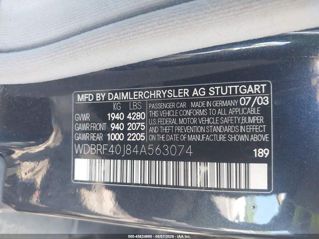 WDBRF40J84A563074 2004 MERCEDES-BENZ C 230 photo no. 9