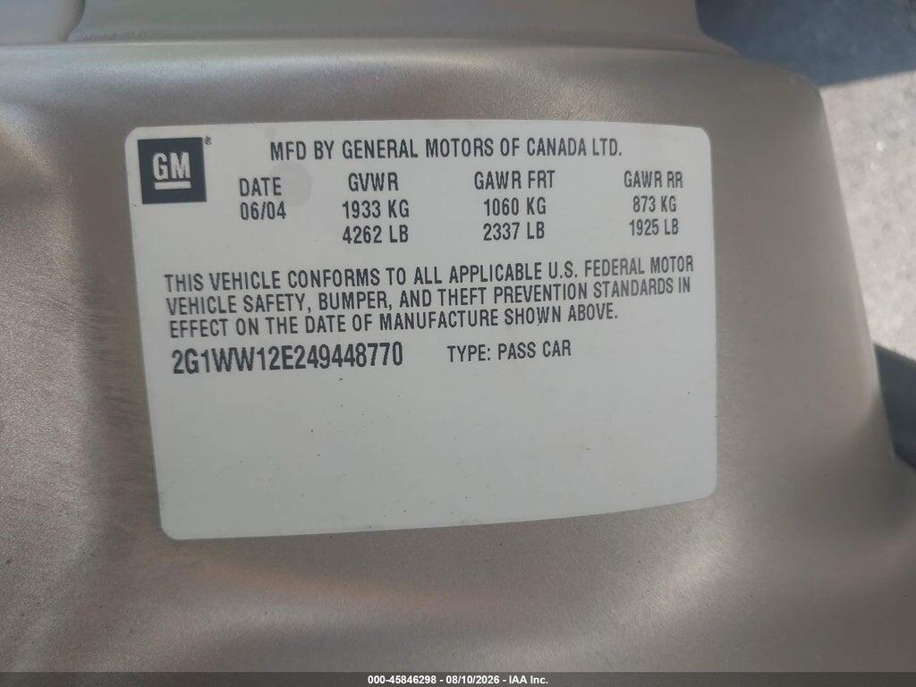 2G1WW12E249448770 2004 CHEVROLET MONTE CARLO photo no. 9
