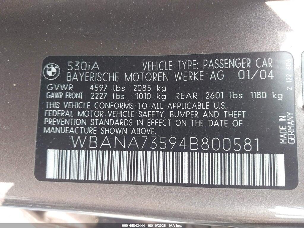 WBANA73594B800581 2004 BMW 530I photo no. 9